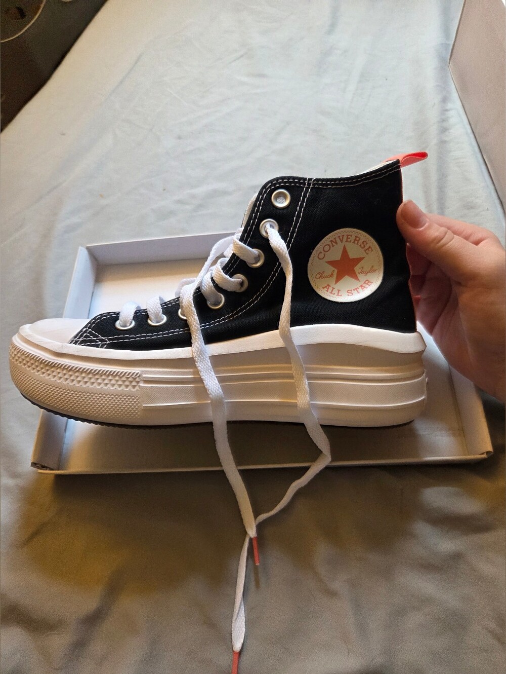 Converse High-Platform Chuck Taylor Sneaker - Black/White with Red Accents